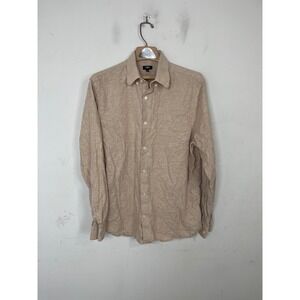 Express Slim 1MX Mens Large Tan Linen Blend Long‎ Sleeve Button Up Shirt Beige